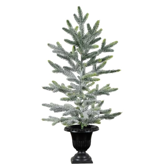 Nearly Natural 24" Artificial Frosted Christmas Tree in Black Decorative Urn in Green | Michaels®